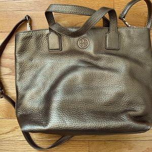 Tory Burch gold metallic handbag.